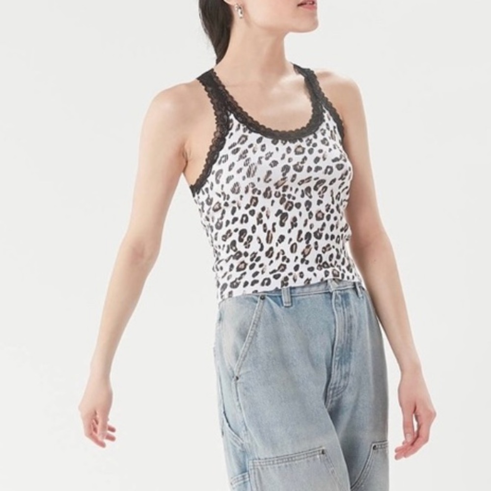 Urban Outfitters Lace Trim Leopard Print Tank Top